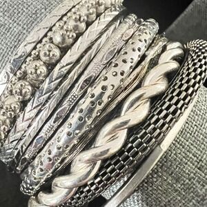 12 Vintage-Now Silver Tone Textured Stackable Bangle Bracelet Set  7-8 Indie